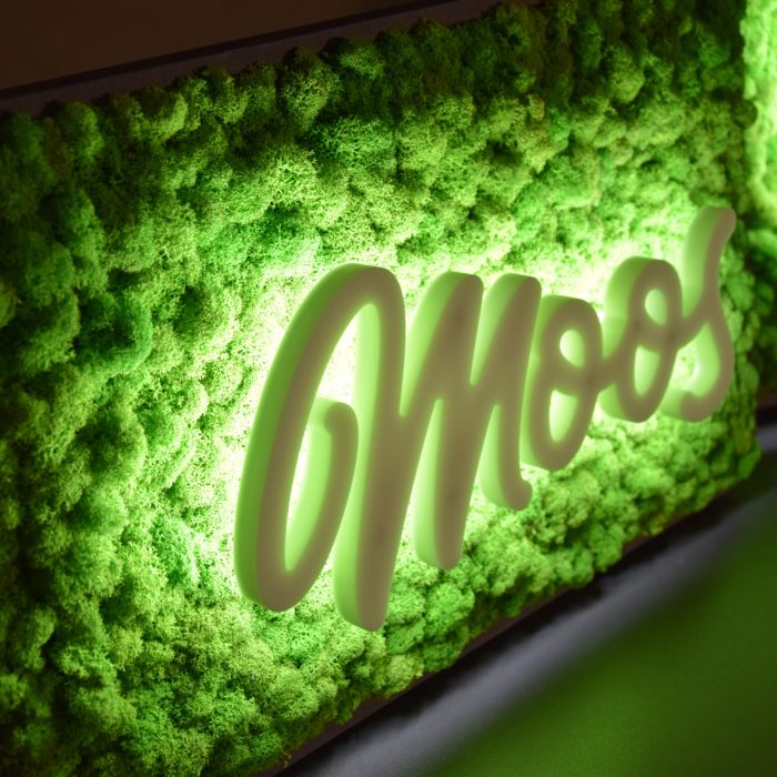 Muster für Acryl LED Leuchtlogo auf Moosuntergrund